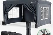 3m x 3m Pop Up Heavy Duty Gazebo with Sides, Central Lock System &amp; 4 Weight Bags &amp; Carry Bag, Marquee Garden Party Tent Outdoor, Grey