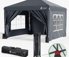 3m x 3m Pop Up Heavy Duty Gazebo with Sides, Central Lock System & 4 Weight Bags & Carry Bag, Marquee Garden Party Tent Outdoor, Grey