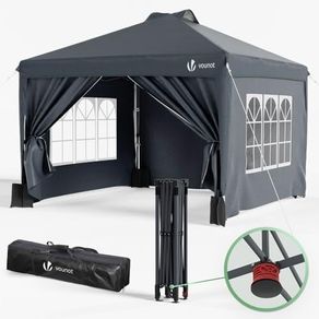 3m x 3m Pop Up Heavy Duty Gazebo with Sides, Central Lock System & 4 Weight Bags & Carry Bag, Marquee Garden Party Tent Outdoor, Grey