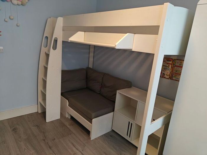 STOMPA Loft Bed with Pullout Single Bed, Storage & Shelf