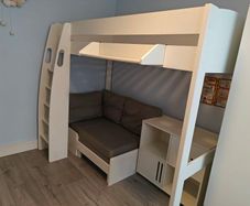 STOMPA Loft Bed with Pullout Single Bed, Storage & Shelf