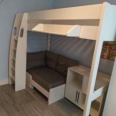STOMPA Loft Bed with Pullout Single Bed, Storage & Shelf