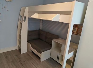 STOMPA Loft Bed with Pullout Single Bed, Storage & Shelf