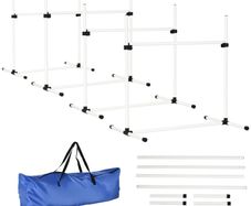 4 Piece Dog Agility Training Equipment for Dog Agility Course with Adjustable Height Jump Bars, Included Carry Bag, & Displacing Top Bar, White