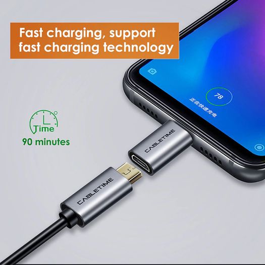 Cabletime Aluminum Alloy OTG Micro USB (Female) to USB-C (Male) QC 3.0/2.0 Charger & Sync Convertor Adapter (Brand New/Warranty)