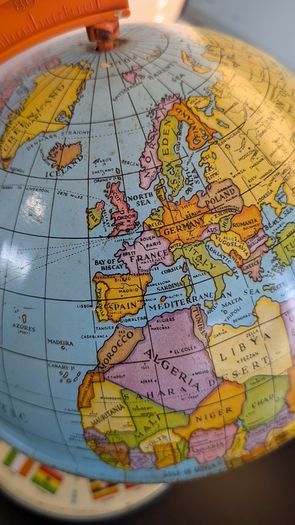 Vintage USSR Era World Globe Orange Meridian International Flag Base