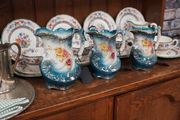 Late Victorian / Edwardian Turquoise Floral Ceramic Jugs