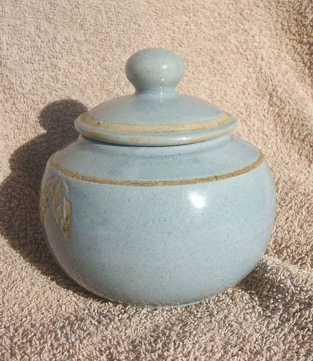 A studio pottery vase with its lid (excellent condition, no damage).