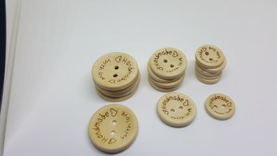 Wooden Handmade with Love Natural Buttons 15mm 20mm 25mm