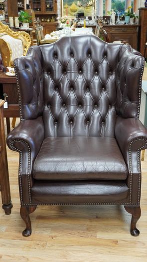 Pair of Vintage Leather Chesterfield Wingback Armchairs