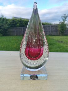 Murano transparent teardrop art glass paperweight (stopper)
