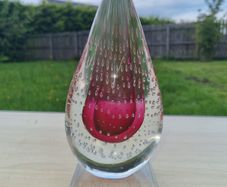 Murano transparent teardrop art glass paperweight (stopper)