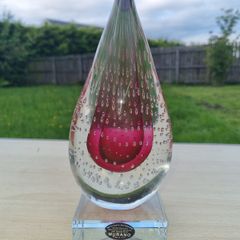 Murano transparent teardrop art glass paperweight (stopper)