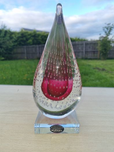 Murano transparent teardrop art glass paperweight (stopper)