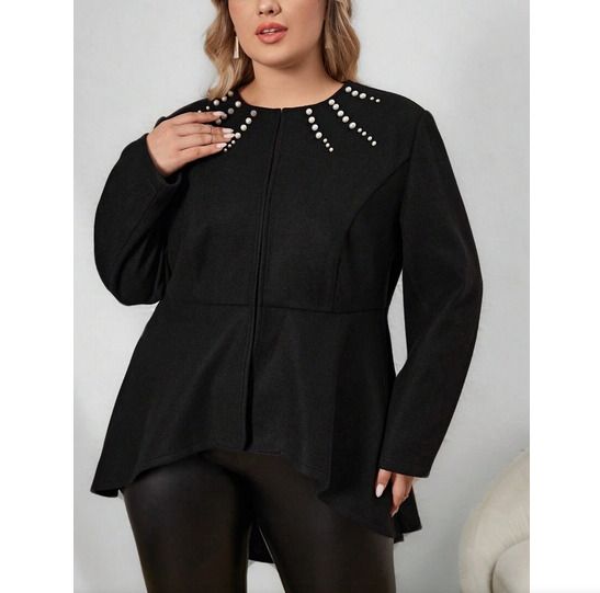 BNWT Stylish Black Coat with Pearl Charms size 18