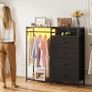 Chest of Drawers Bedroom with Hanging Rail, Built-in LED Lighting and Power Socket, Reversible 6-Drawer Design, Fabric Chest of Drawers for Bedrooms and Living Rooms, 110 x 30 x 106cm, Black Image 8