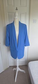 Electric Blue Open Front Blazer Jacket Ruched Sleeve Smart Casual Layering