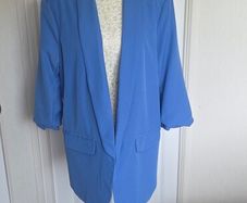 Electric Blue Open Front Blazer Jacket Ruched Sleeve Smart Casual Layering