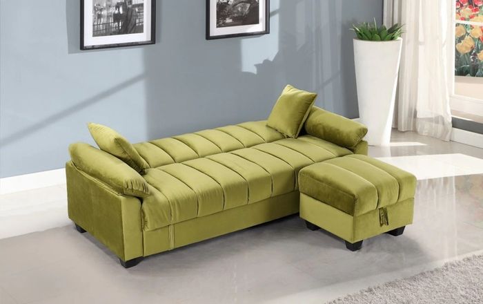 Yadhi Sofa Bed with Storage & Pouffe ,Lime