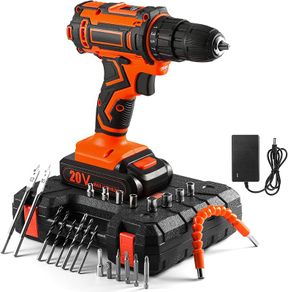 Cordless Drill Driver 20V, Battery Drill Power Drill Electric Drill 42N.m Max, 1x2000mAh Li-Ion Battery, 3/8" Chuck, 2 Speed, 18+1 Torque Setting, with 23 Pcs Accessories, for Home and DIY