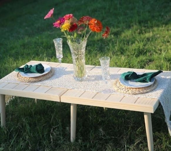 Picnic Table,Floor table, 3.6FT Portable Picnic Table with Detachable Rubber Wood Legs, Natural Pine Tabletop for Outdoor Garden, Beach & Family Gatherings