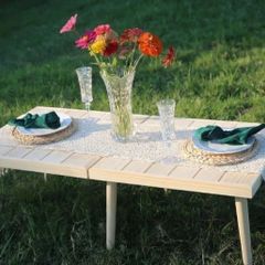 Picnic Table,Floor table, 3.6FT Portable Picnic Table with Detachable Rubber Wood Legs, Natural Pine Tabletop for Outdoor Garden, Beach & Family Gatherings
