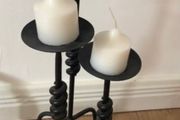 3 Heavy Wrought Iron Candle Stands &amp; Candles