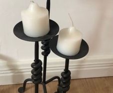 3 Heavy Wrought Iron Candle Stands & Candles