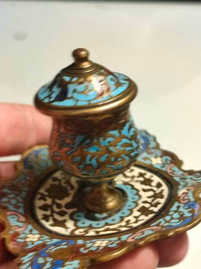 19th Century Napoleon 111 Bronze Cloisonne Ink Well