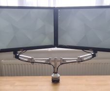 Humanscale Dual Monitor Arm  Silver Desk Mount  Storage Clearance