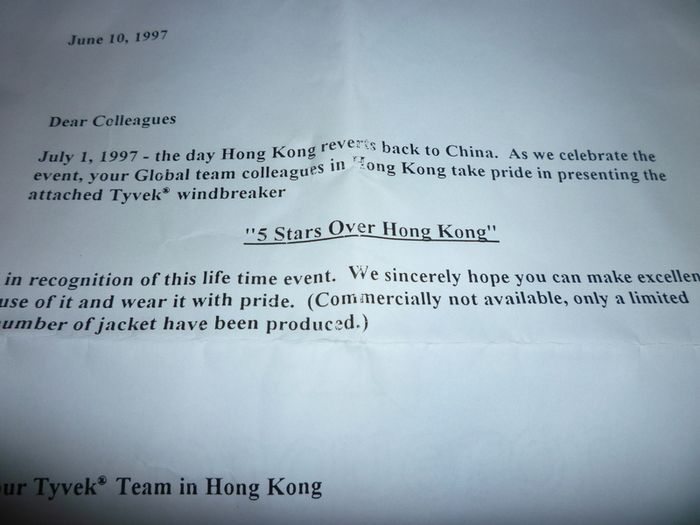 Hong Kong... CHINA .... Commemorative Dupont Jacket. July 1st 1997 Limited Edition with papers.