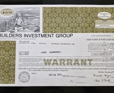 Builders Investment Group 100 Shares 1971