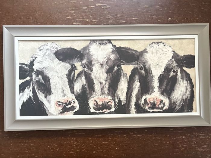 Three cows picture in pale grey frame