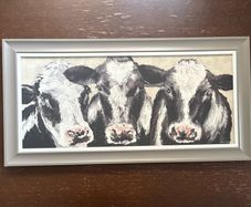 Three cows picture in pale grey frame