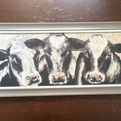 Three cows picture in pale grey frame