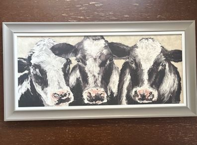Three cows picture in pale grey frame