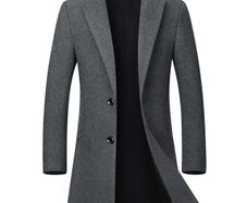 Brand New Men's Long Slim Fit Wool Coat Warm Business - colour Grey