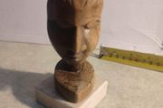 Head Sculpture African Tribal Carved  Wood ON MARBLE PLINTH.