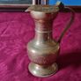Vintage Solid Brass Art Deco Engraved With Decorations Footed Pitcher With Lid Image 2