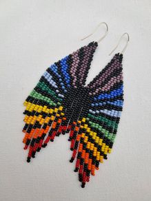 Colourful Rainbow Earrings, handwoven on silver earhook