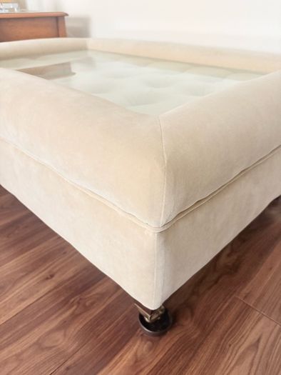 Luxury Custom-Made Velvet Ottoman Coffee Table with Glass Top