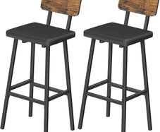 Bar Stools Set of 2, PU Upholstered Breakfast Bar Stools, Industrial Barstools with Backrest and Footrests, Bar Chairs for Kitchen, Dining Room, Bar, Rustic Brown and Black