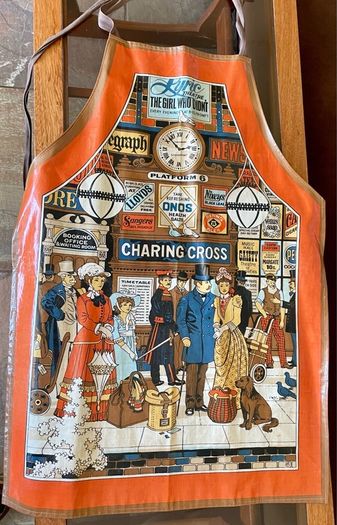 1970s 80s Quality St Bernard Dunnes PVC Apron with Cotton Ties Charing Cross Station