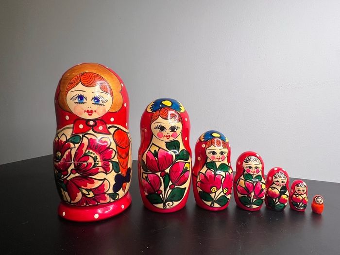 Vintage Wooden Nesting Doll Set Seven Pieces