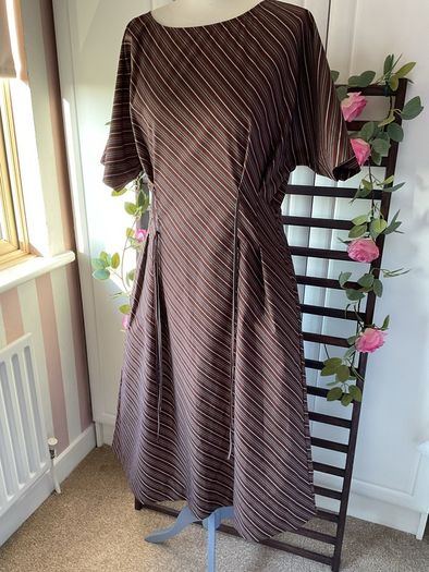dress brown striped cotton dress with pockets size 12