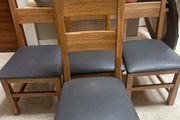 4 x Extremely Solid Genuine Grey Leather Oak Kitchen Dining Chairs - Can Deliver