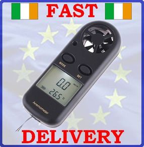 New LCD Digital Wind Speed Gauge Meter Anemometer & Thermometer + Battery #301