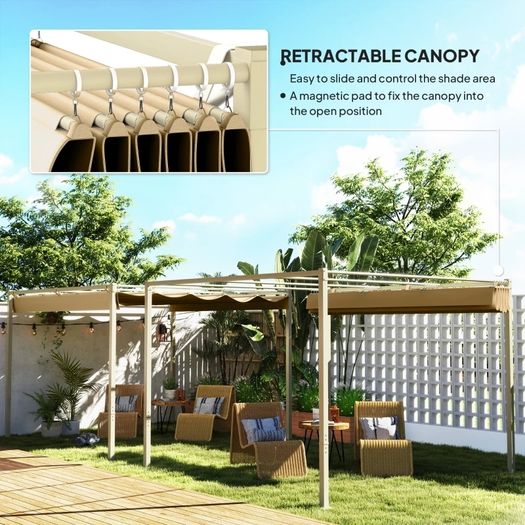 3 x 3m Retractable Roof Metal Pergola - Black