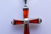 Vintage Ruby Red Helenite Cross  925 Sterling Silver Pendant and Necklace length 16" - 4,52g