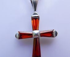 Vintage Ruby Red Helenite Cross  925 Sterling Silver Pendant and Necklace length 16" - 4,52g